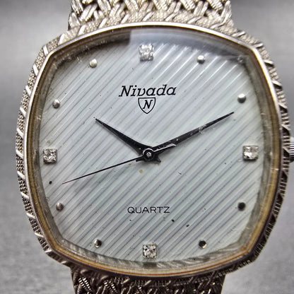 Nivada Watch Men 30mm Gray Dial Silver Tone Rectangle Mesh Band New Battery1