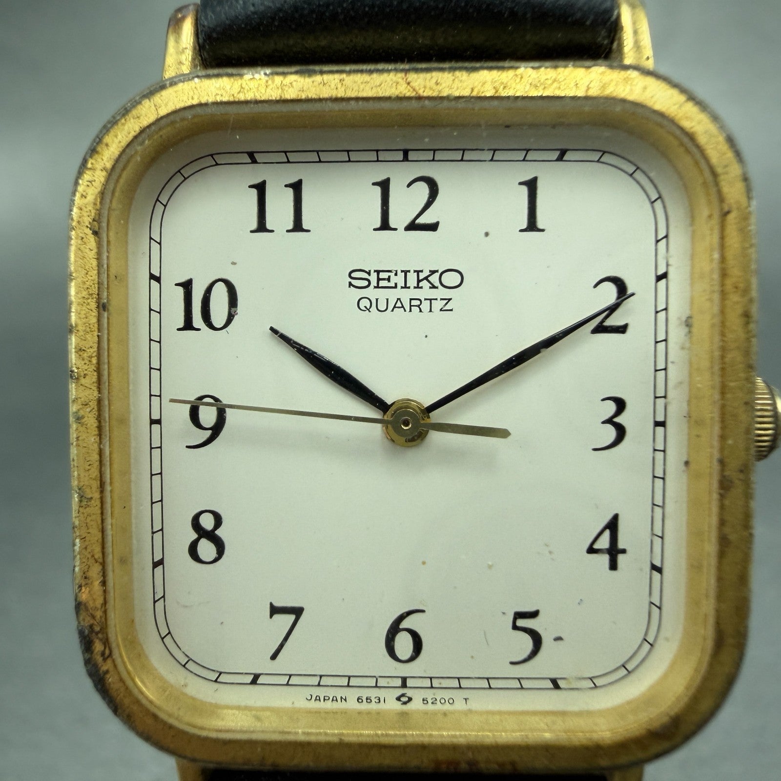 Seiko Tank Watch Men 27mm White Dial Gold Tone Square 6531-5130 New Battery VTG81
