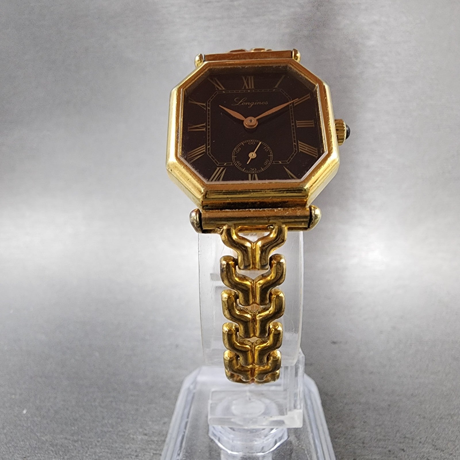 Longines Watch Women 24mm Black Dial Gold Plated Manual Wind Runs Octagon VTG5