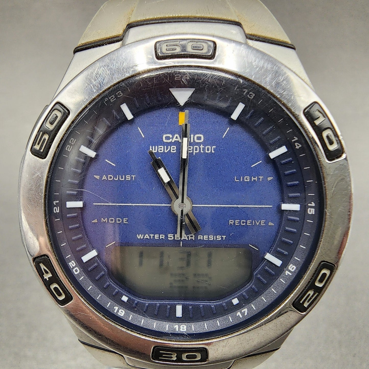 Casio Wave Ceptor Watch Men 41mm Blue Dial Silver Tone Analog Digital WVA105h1