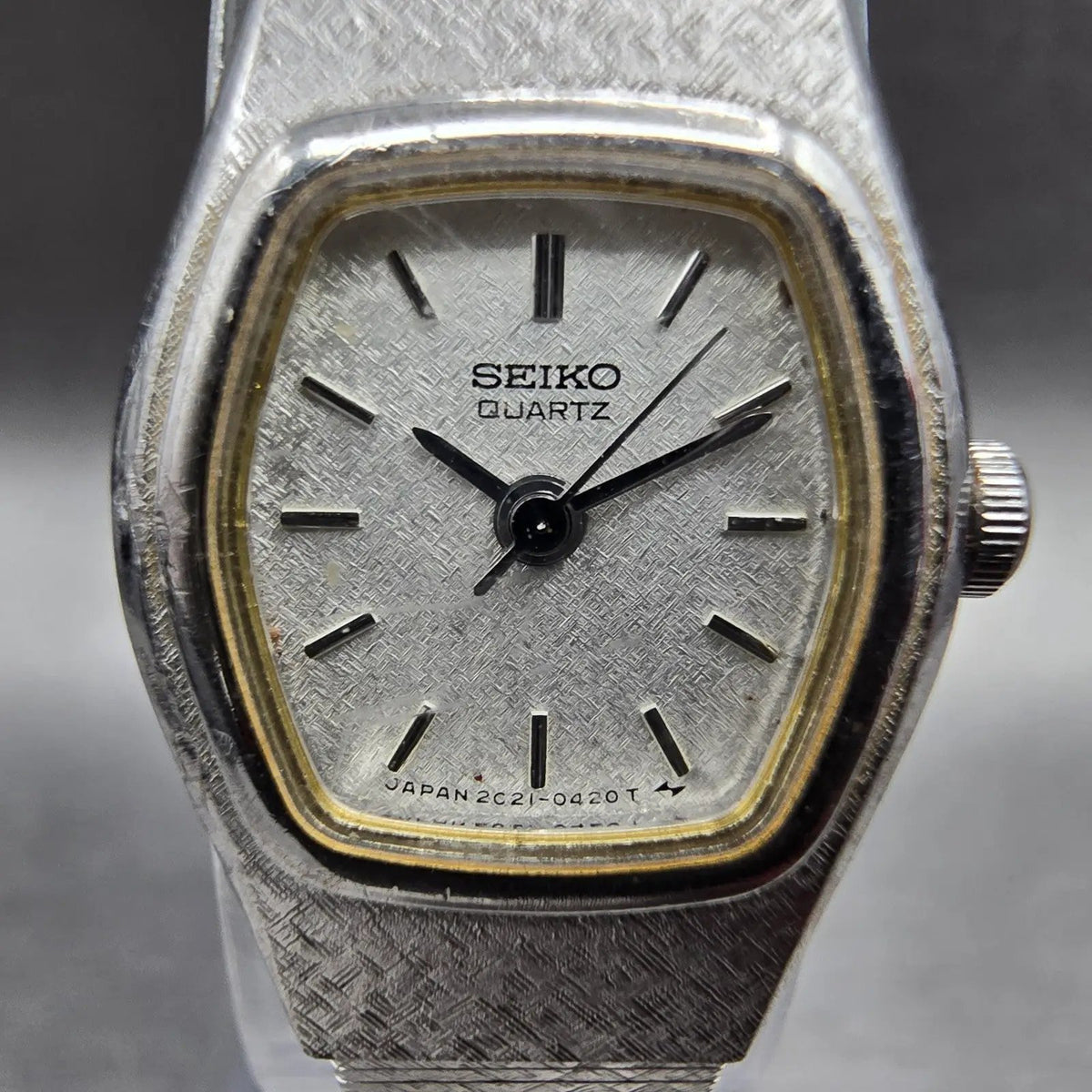 Seiko Watch Women 16mm Silver Dial Silver Hexagon 2C21-5149 New Battery VTG JP1