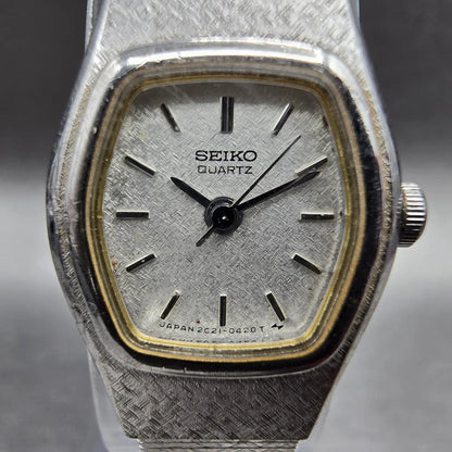 Seiko Watch Women 16mm Silver Dial Silver Hexagon 2C21-5149 New Battery VTG JP1