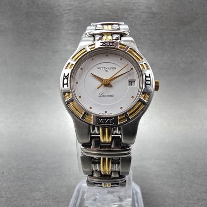 Wittnauer Laureate Watch Women 25mm White Dial Two Tone Date Round New Battery P6