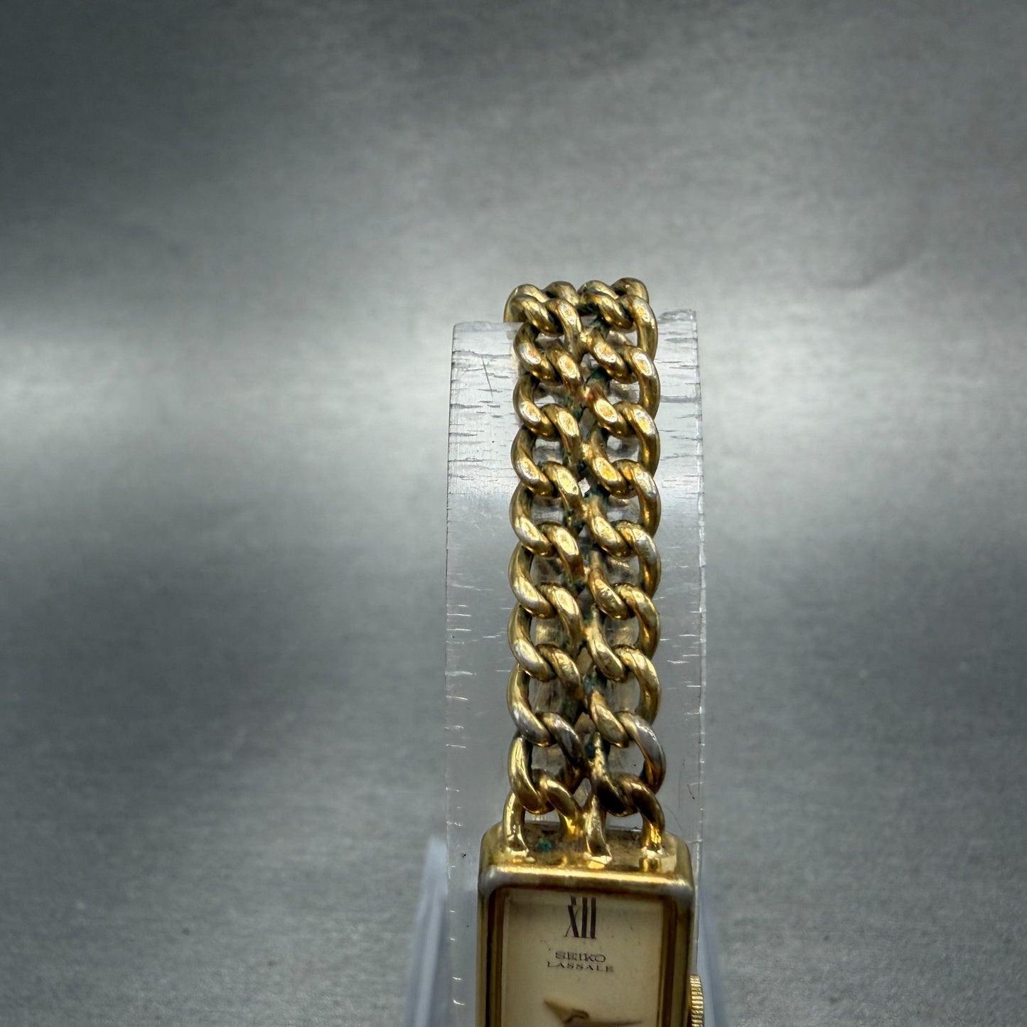 Seiko Lassale Tank Watch Women 12mm Champagne Dial Gold Tone 1320-5259 New Batt5