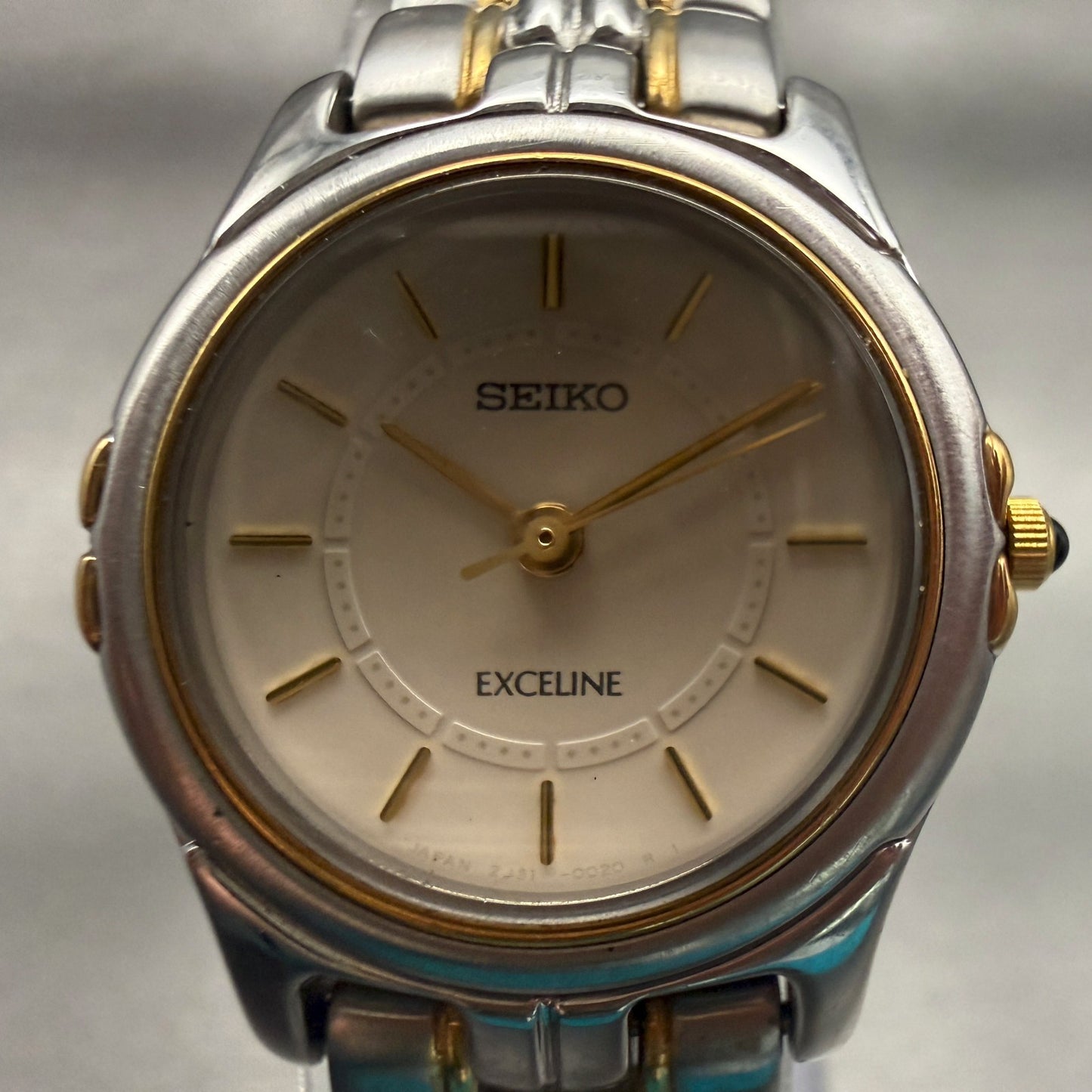 Seiko Exceline Watch Women 24mm Champagne Dial Two Tone Round 2J31-001A New Batt1