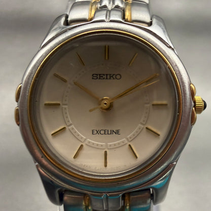 Seiko Exceline Watch Women 24mm Champagne Dial Two Tone Round 2J31-001A New Batt1