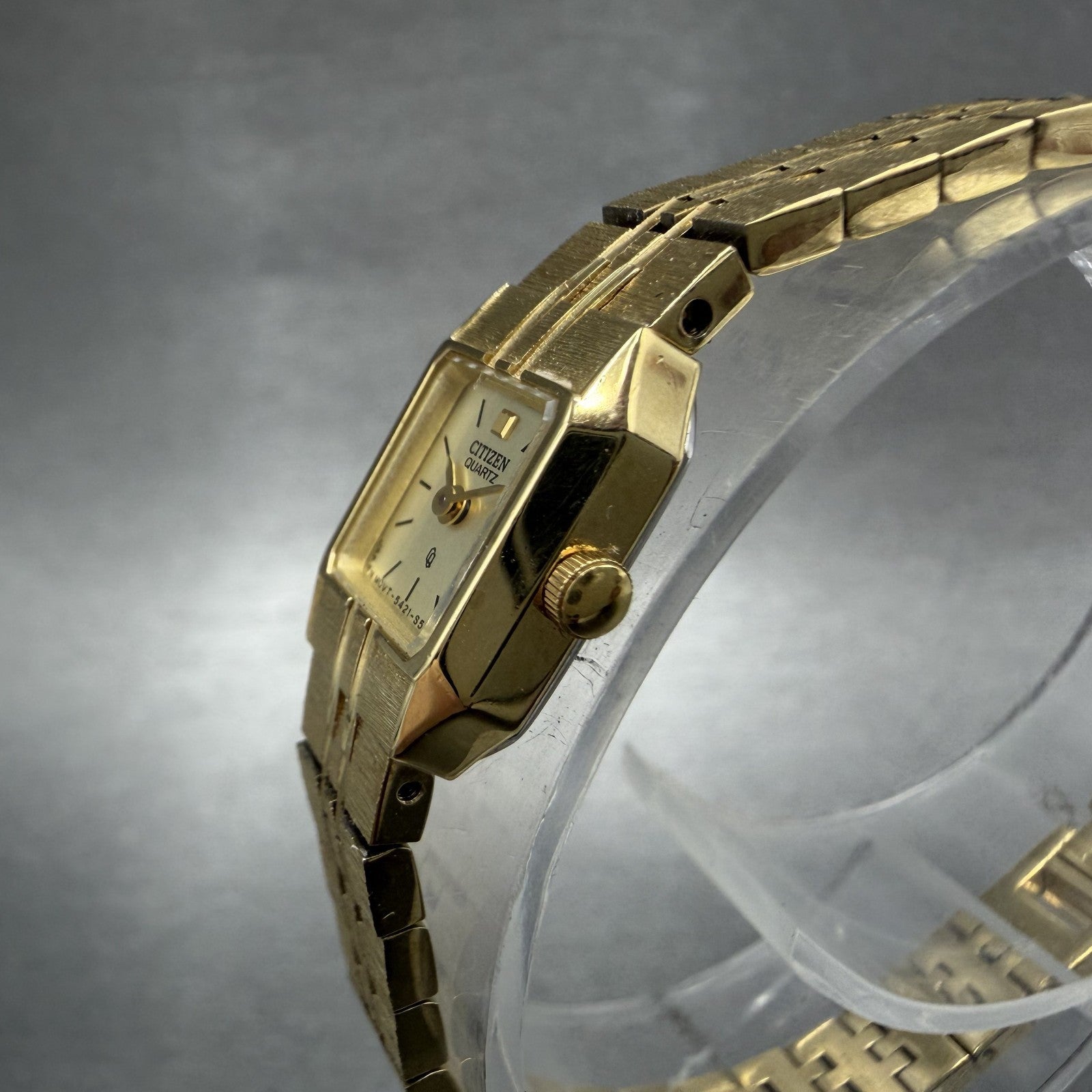 Citizen CQ Tank Watch Women 13mm Champagne Dial Gold Tone Octagon New Battery AB2