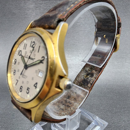 LL Bean Field Watch Men 34mm Gray Dial Gold Tone Date Round New Battery A12 VTG2