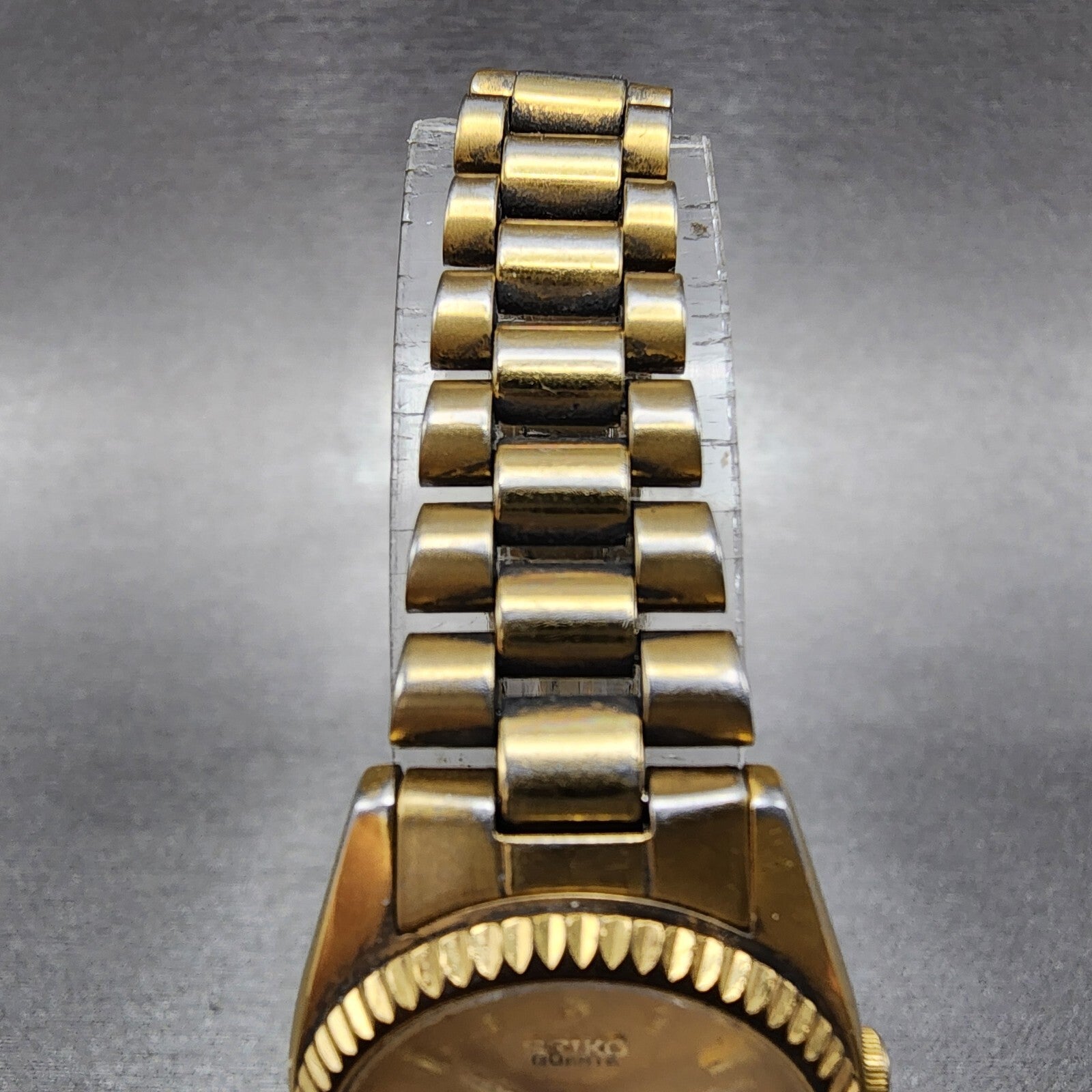 Seiko Watch Women 25mm Gold Dial Gold Tone Daydate Round 7N830041 New Battery4