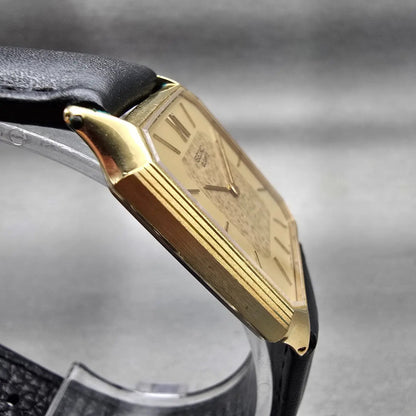 Seiko Watch Men 27mm Gold Dial Gold Tone Rectangle 5930-5199 New Battery Vintage3