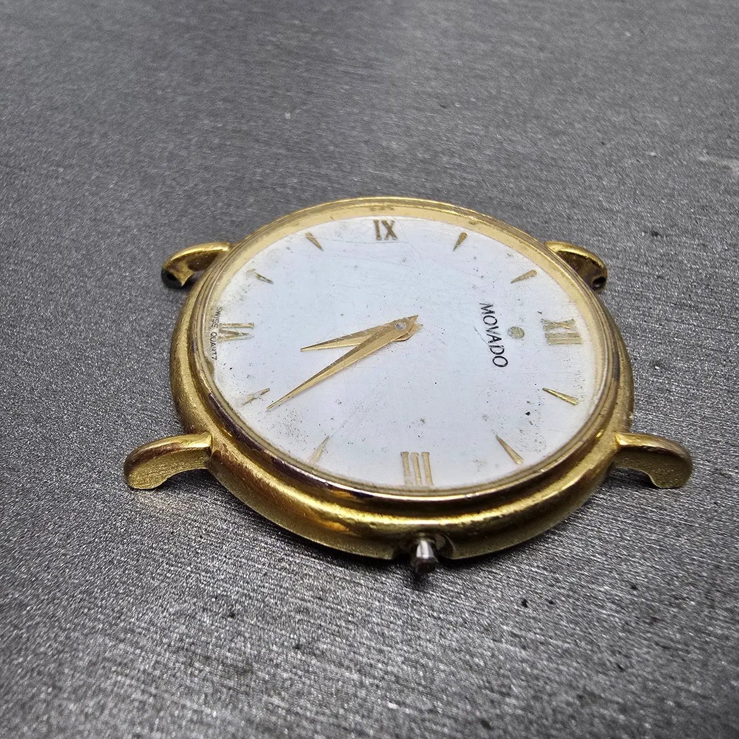 Movado Watch Men 34mm White Dial Gold Tone Round 87-E4-0885 NO CROWN PARTS6