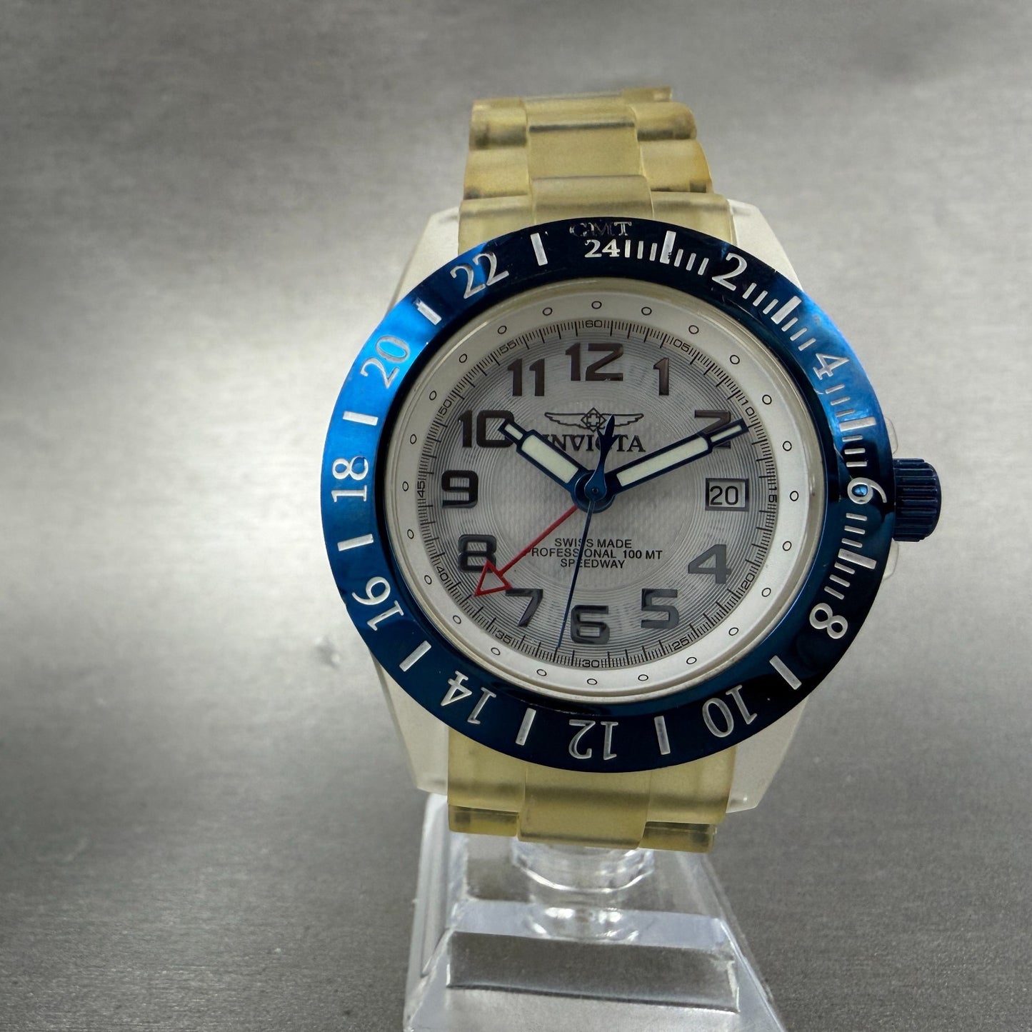 Invicta Speedway GMT Watch Men 44mm White Dial Clear Case Case Date 3565 New bat5