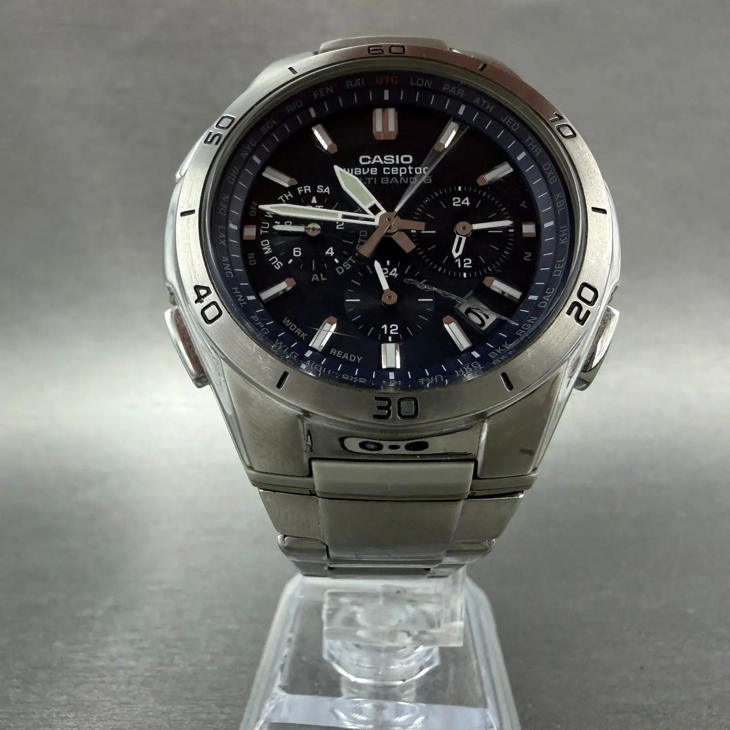 Casio Waveceptor WVQ-M410 Watch Men 43mm Blue Dial Silver Tone Date Solar Works5