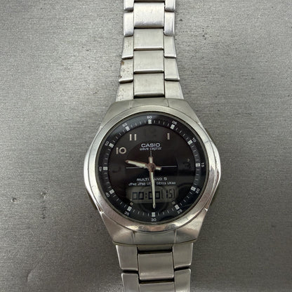 Casio Wave Ceptor Watch Men 41mm Black Dial Steel Analog Digital Solar READ!!!!!0