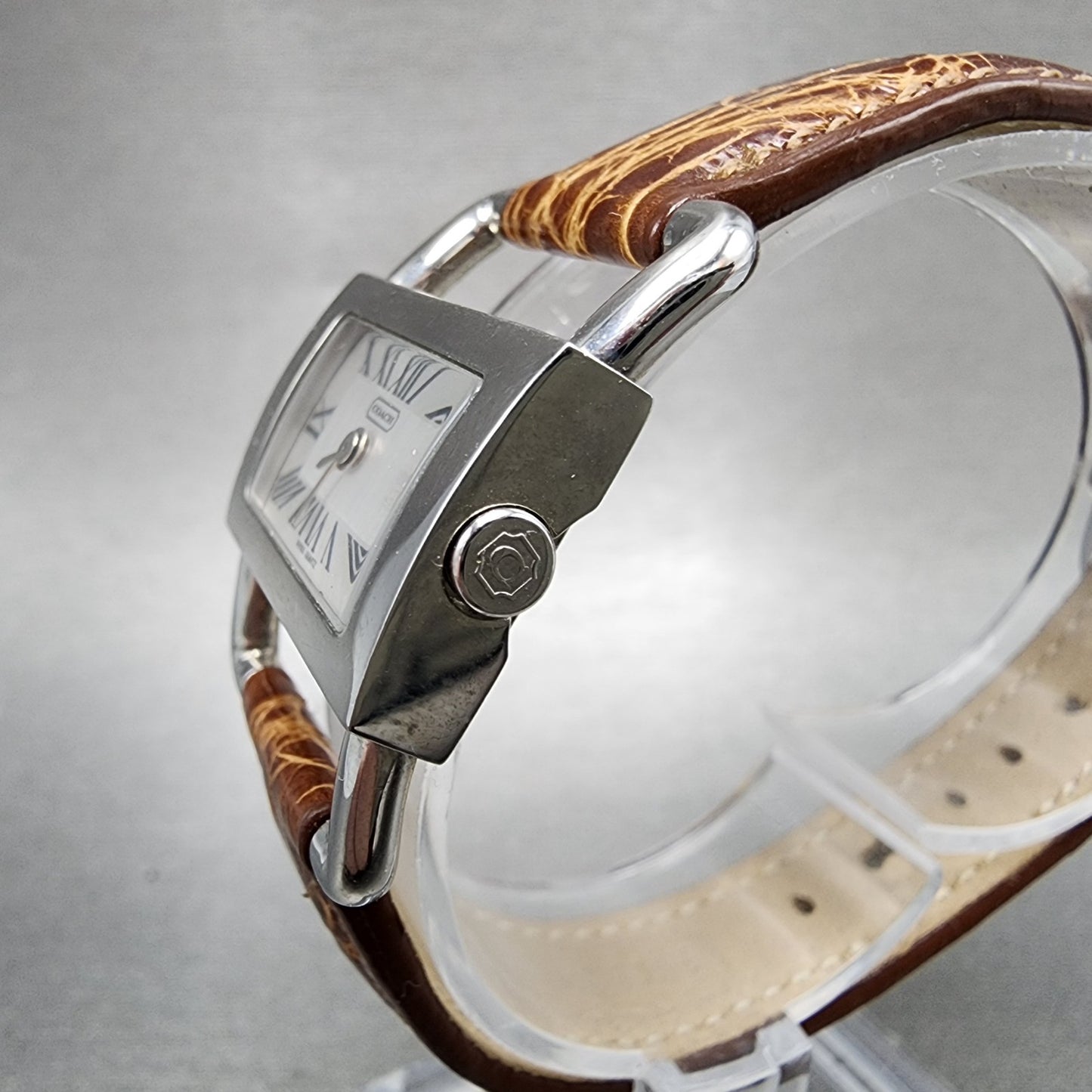 Coach Birdle Watch Women 24mm White Dial Silver Tone Rectangle 0275 PARTS3