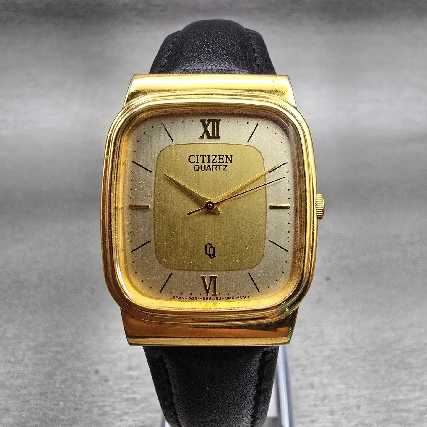 Citizen CQ Watch Men 27mm Gold Dial Gold Tone Rectangle 6031-S23691 New Battery0