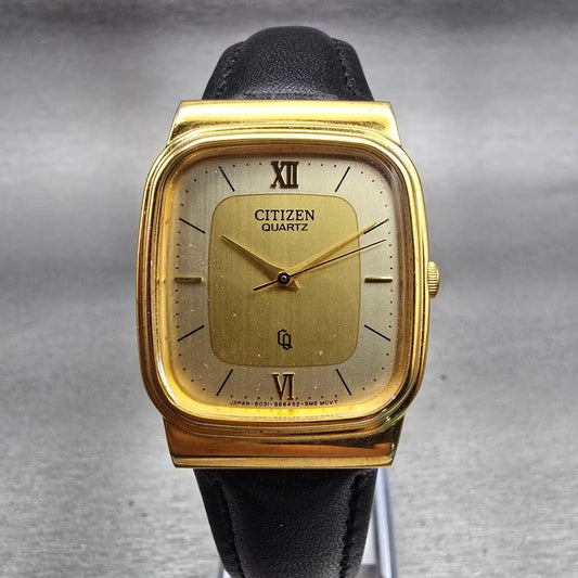 Citizen CQ Watch Men 27mm Gold Dial Gold Tone Rectangle 6031-S23691 New Battery0