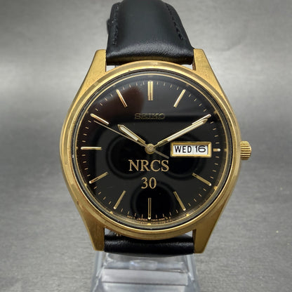 Seiko Watch Men 37mm Black Dial Gold Tone Daydate Round 7N43-9048 New Battery 7H0