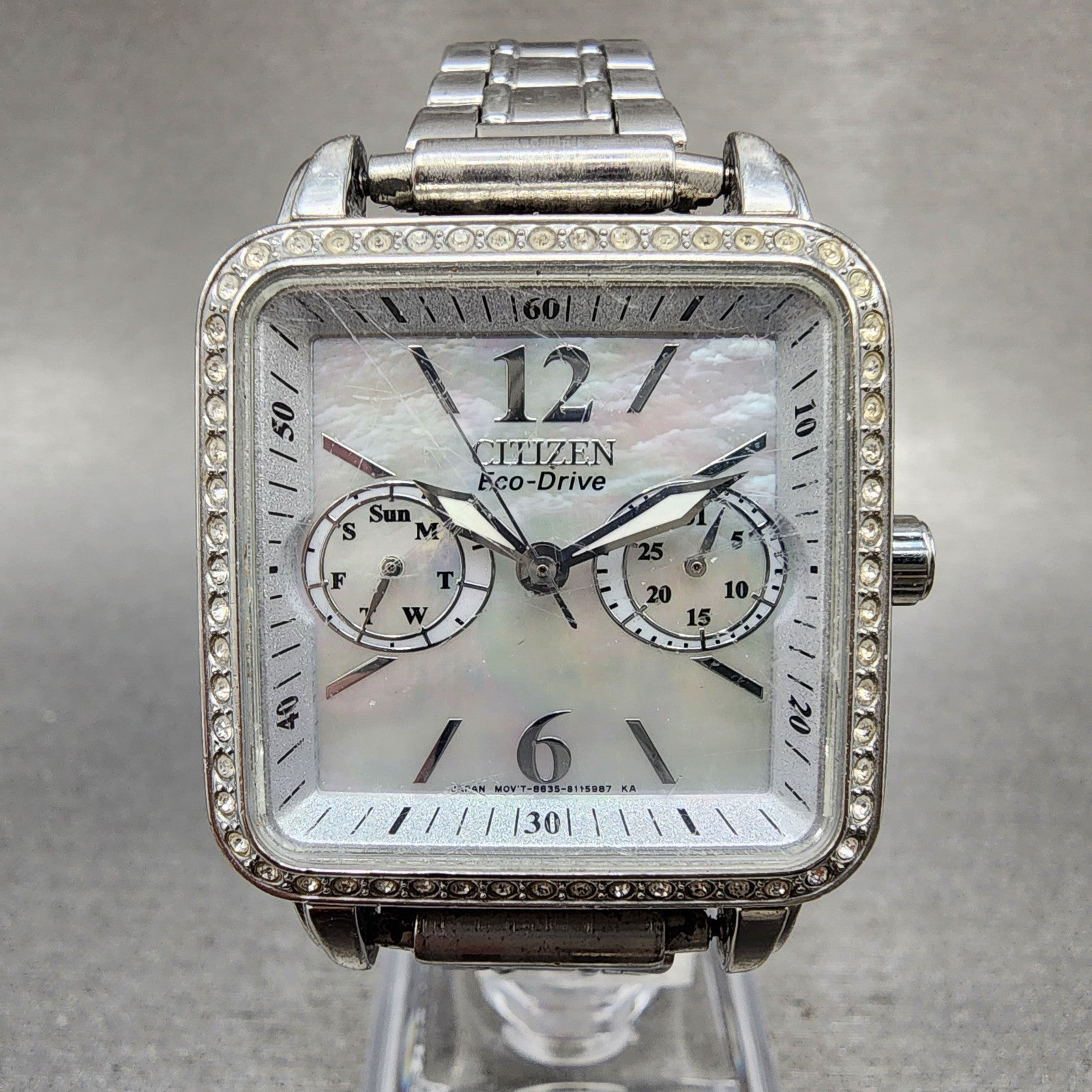 Citizen EcoDrive Tank Watch Women 32mm MOP Dial Silver Tone Daydate Runs0