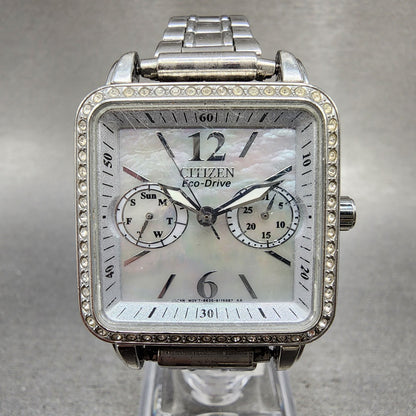 Citizen EcoDrive Tank Watch Women 32mm MOP Dial Silver Tone Daydate Runs0