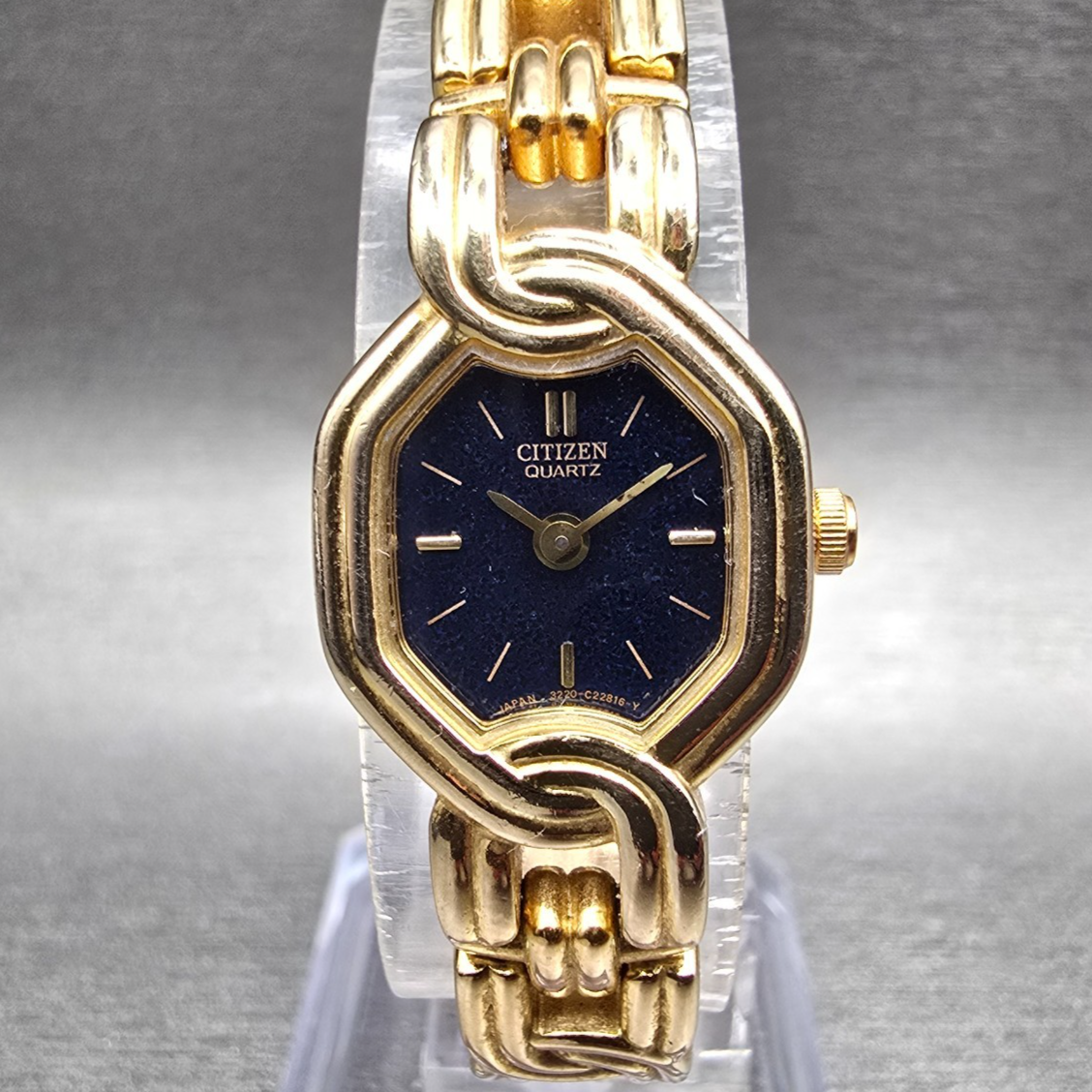 Citizen Watch Women 17mm Blue Dial Gold Tone Hexagon 3220-328353 New Battery0