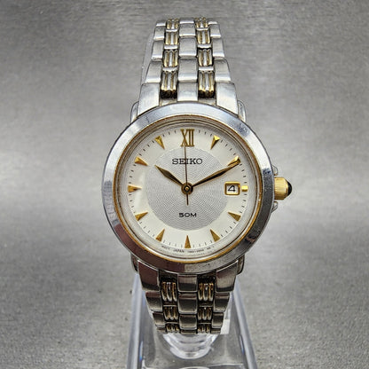Seiko Watch Women 27mm White Dial Two Tone Date Round 7N820BR0 New Battery0