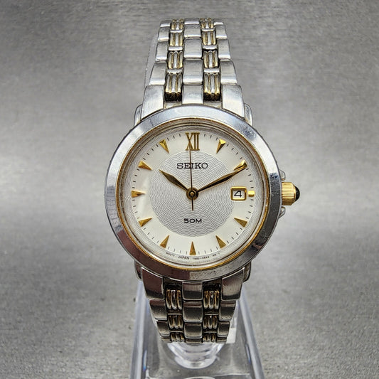 Seiko Watch Women 27mm White Dial Two Tone Date Round 7N820BR0 New Battery0