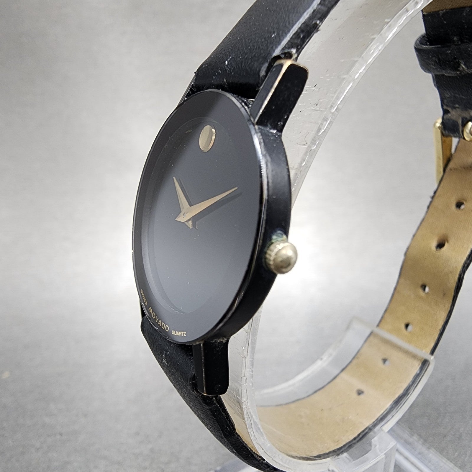 Movado Museum Watch Women 25mm Black Dial Black Tone Round 8725881 New BattA112