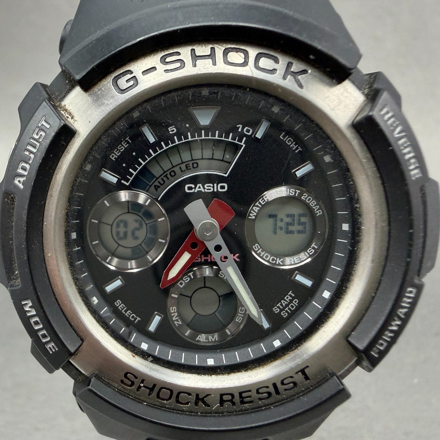 Casio G-Shock AW-590 Watch Men 47mm Black Tone Gray Bezel Alarm Chrono New BattA1