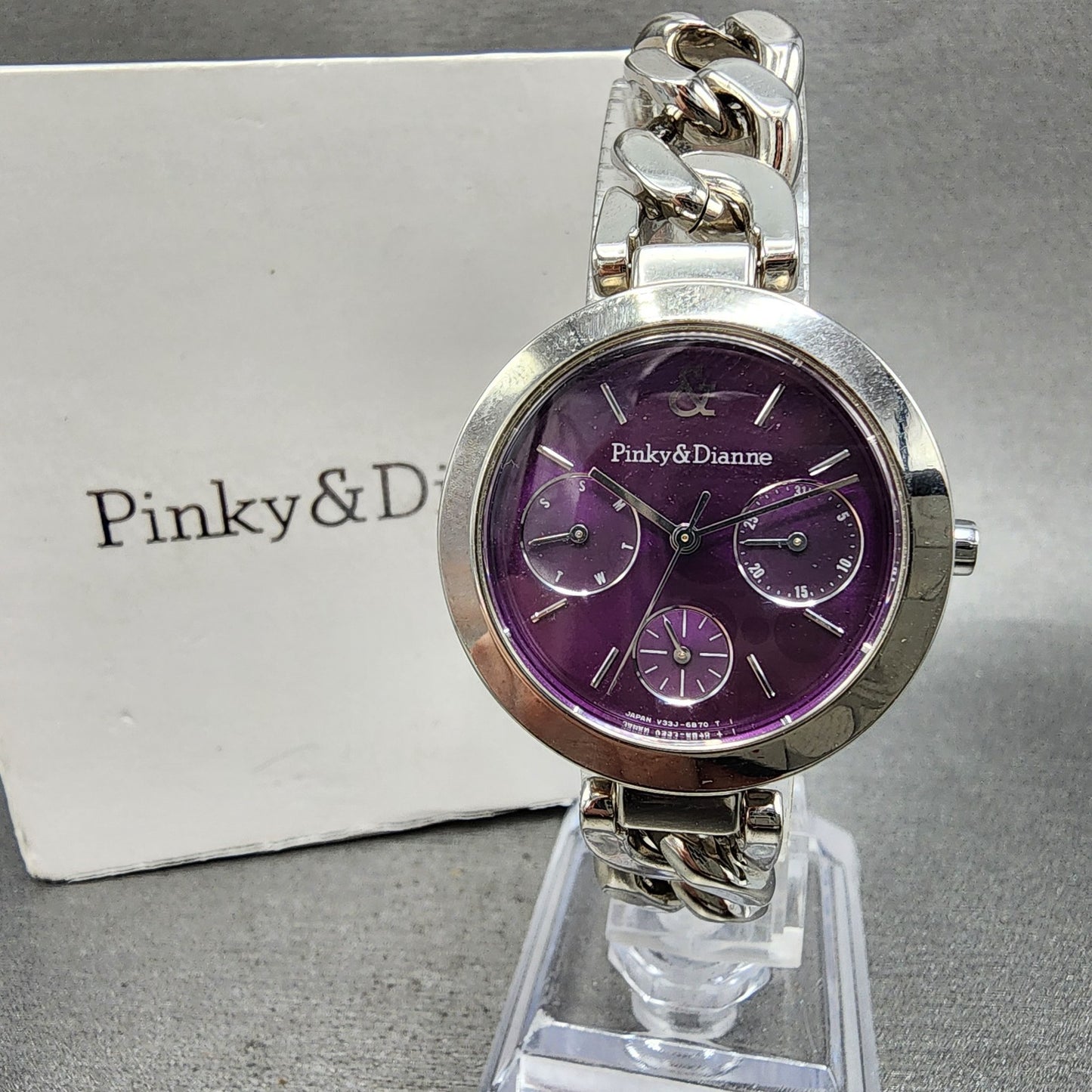 Seiko Pinky & Dianne Watch Women 32mm Purple Dial Steel Daydate Round New Batt0
