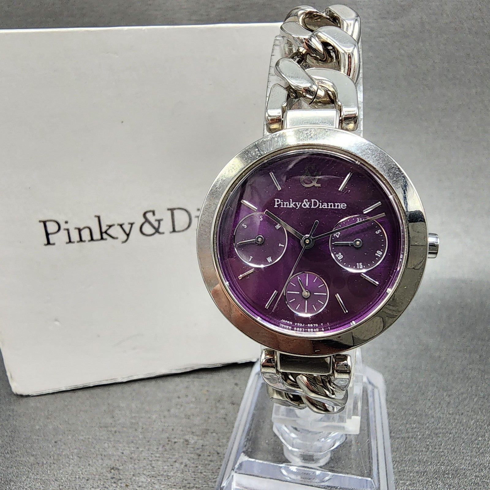 Seiko Pinky & Dianne Watch Women 32mm Purple Dial Steel Daydate Round New Batt0