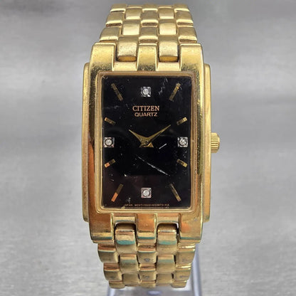 Citizen Watch Men 24mm Black Dial Gold Tone Rectangle 1022-K18078 New Battery0
