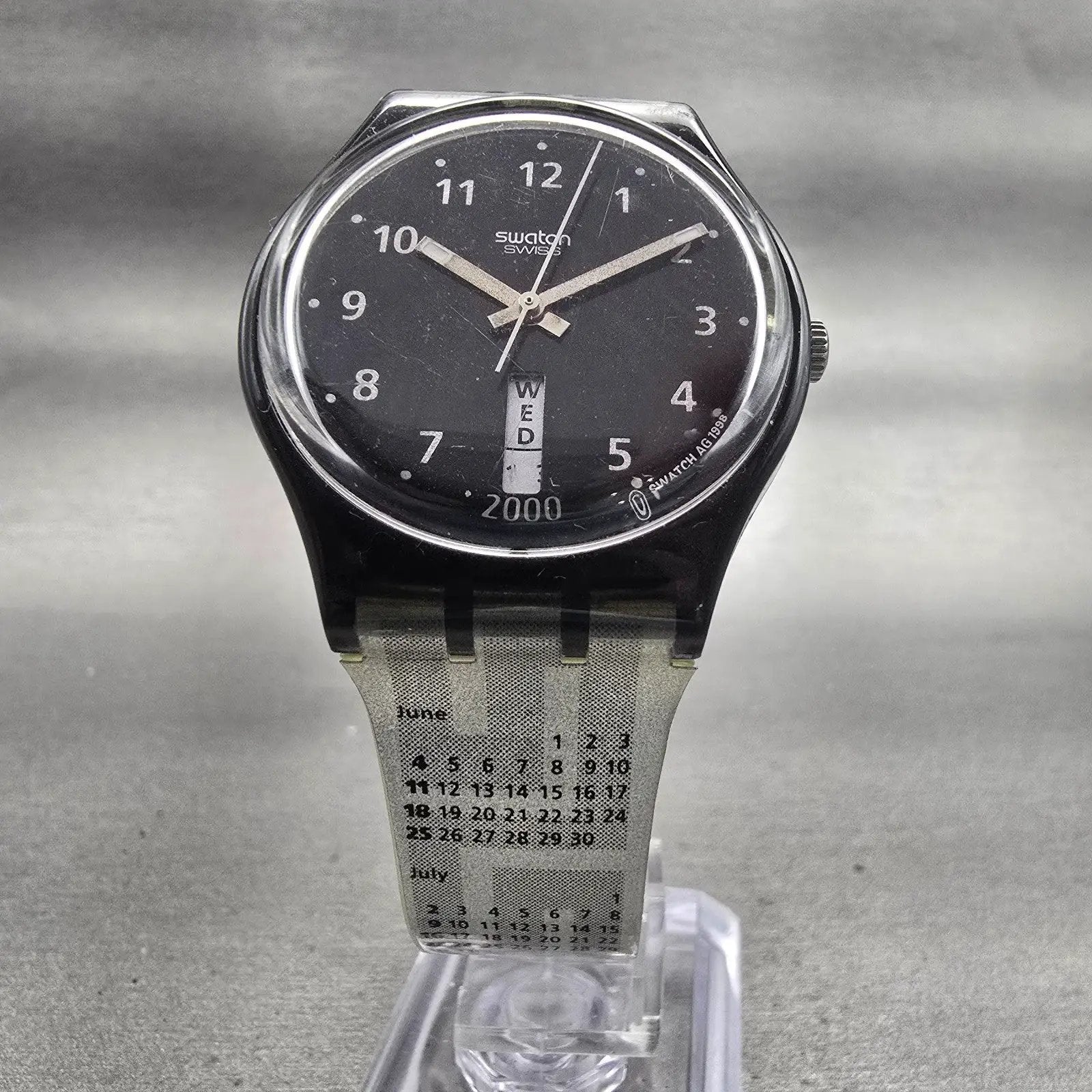 Swatch IT'S HERE Watch Women Black Dial Black Case Daydate GB741 New Battery5