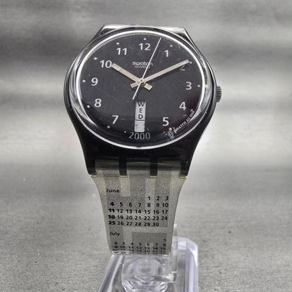 Swatch IT'S HERE Watch Women Black Dial Black Case Daydate GB741 New Battery5