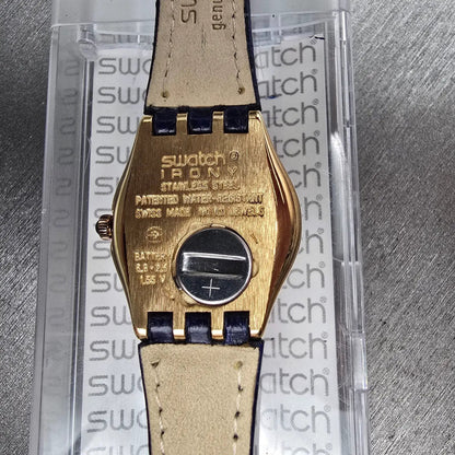 Swatch Irony Jenaye Watch Women 24mm Blue Dial Gold Tone Round YSG105C New Batt9
