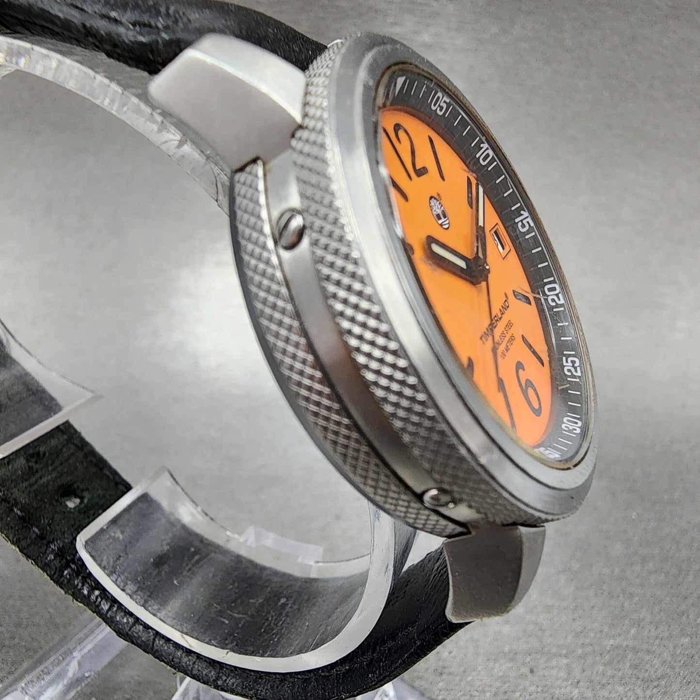 Timberland Dive Watch Men 36mm Orange Dial Steel Date Round YBAL1 New Battery3