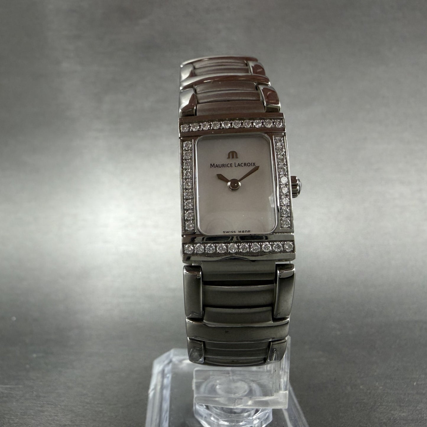 Maurice Lacroix Miros Tank Watch Women 16mm MOP Dial Steel Diamonds New Battery5