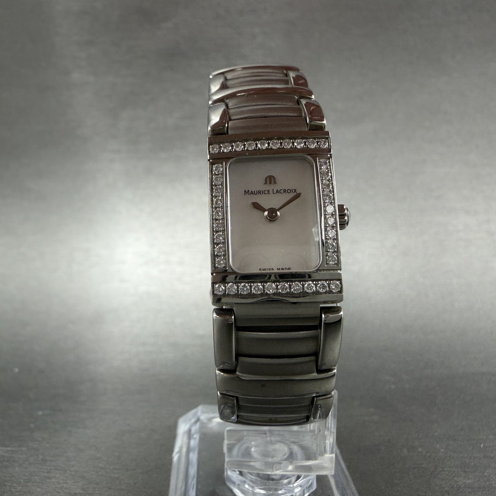 Maurice Lacroix Miros Tank Watch Women 16mm MOP Dial Steel Diamonds New Battery5