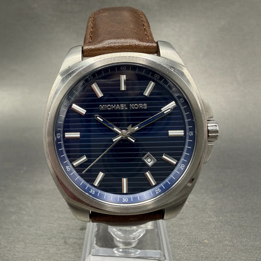 Michael Kors Bryson Watch Men 42mm Blue Dial Steel Date Round MK8631 New Battery0