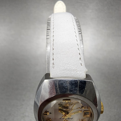 Technos Fire Brid Automatic Watch Women 25mm Whtie Dial Steel Date Runs VTG4