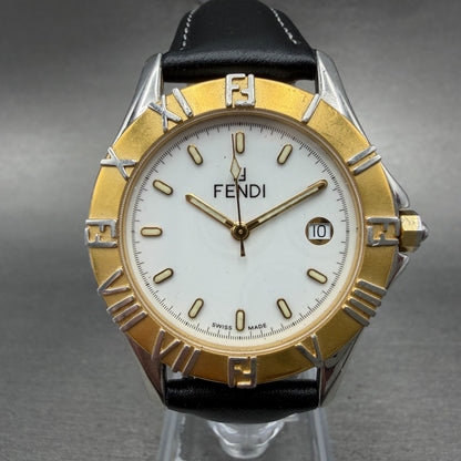 Fendi Watch Men 36mm White Dial Two Tone Date Round 2500G New Battery0