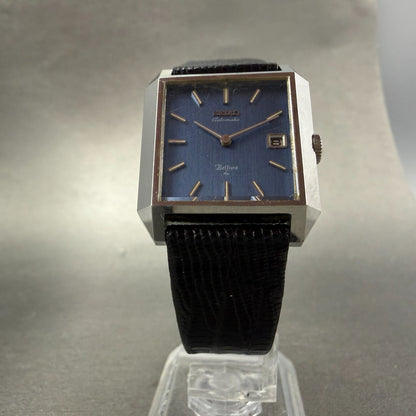 Seiko Automatic Belfina Tank Watch Women 26mm Blue Dial Silver Tone Date Runs5
