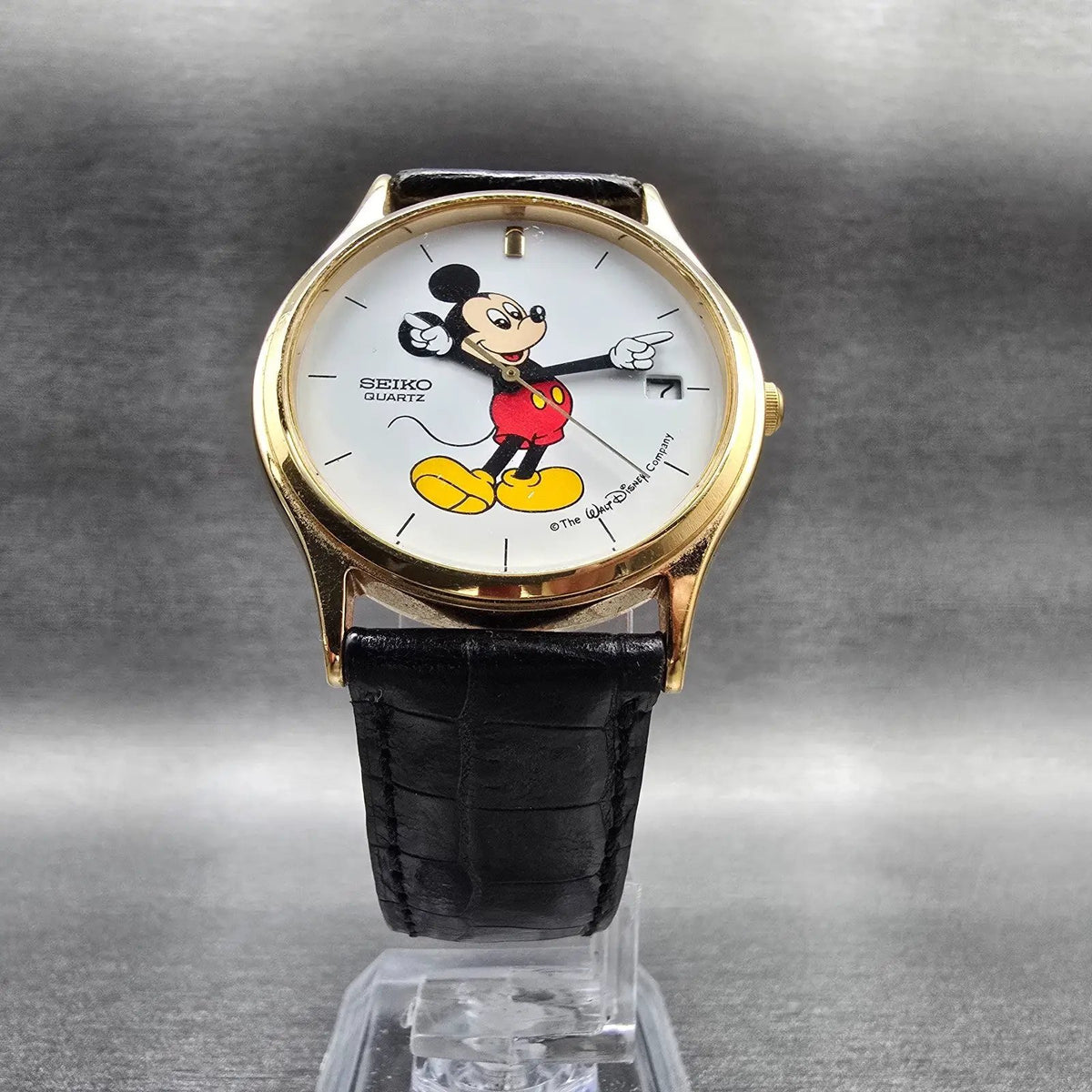 Seiko Mickey Mouse Watch Men 33mm White Dial Gold Tone Date 5V22-8039 New Batt5
