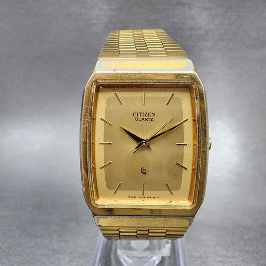Citizen CQ Tank Watch Men 27mm Gold Dial Gold Tone Rectangle 4031-491751 PARTS
