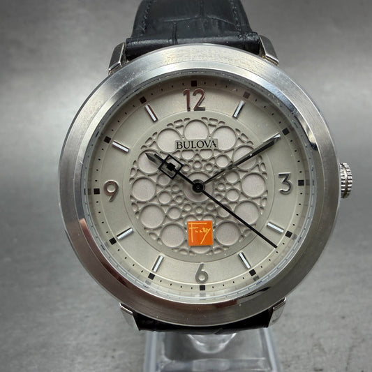 Bulova Frank Lloyd Watch Men 40mm Silver Dial Silver Tone Round 96A164 New Batt0