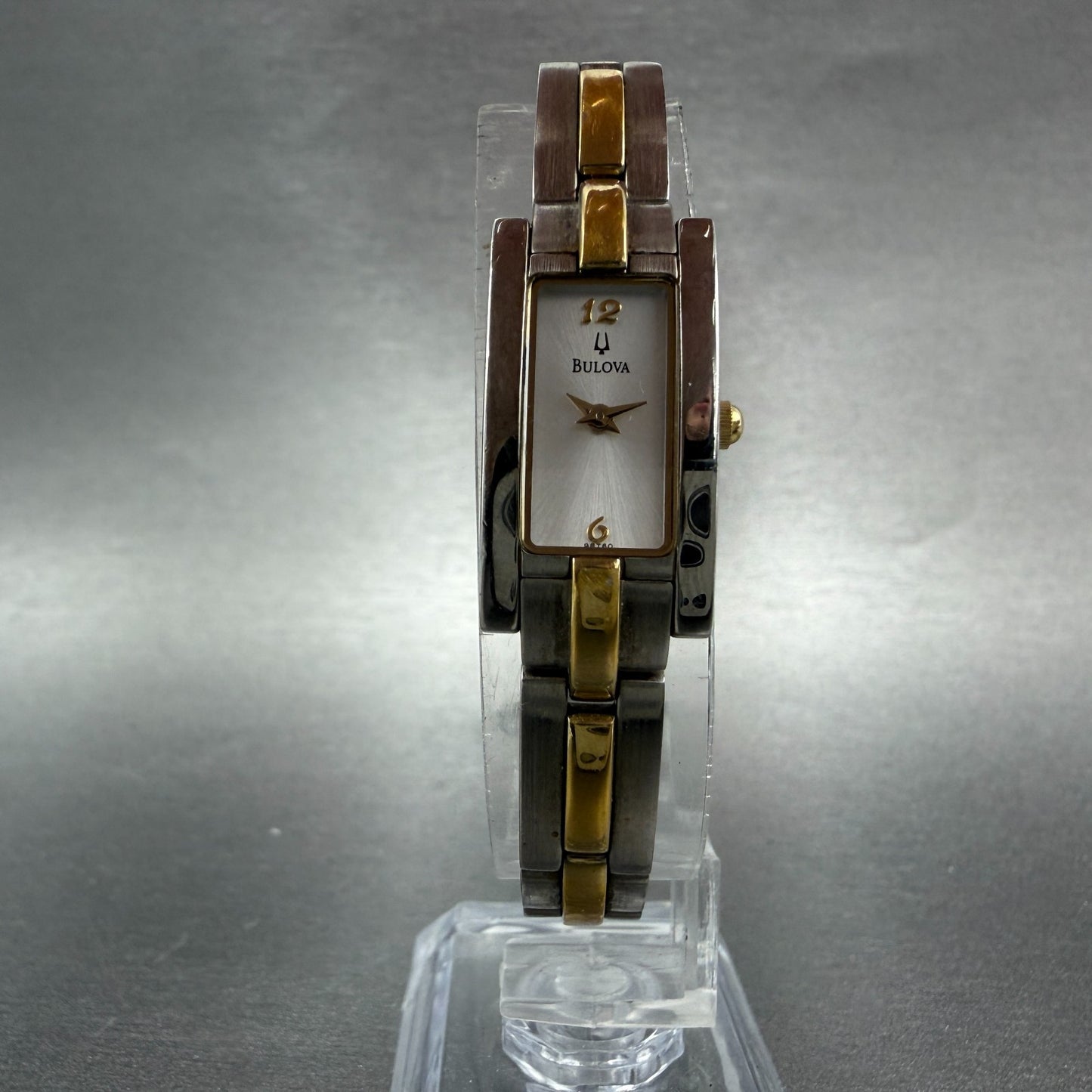 Bulova Tank Watch Women 14mm Silver Dial Two Tone Rectangle 98T60 New Battery5