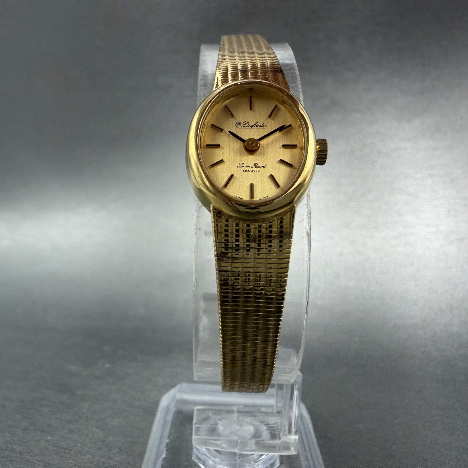 Lucien Piccard Dufonte Watch Women 16mm Champagne Dial Gold Tone Oval New BattA15
