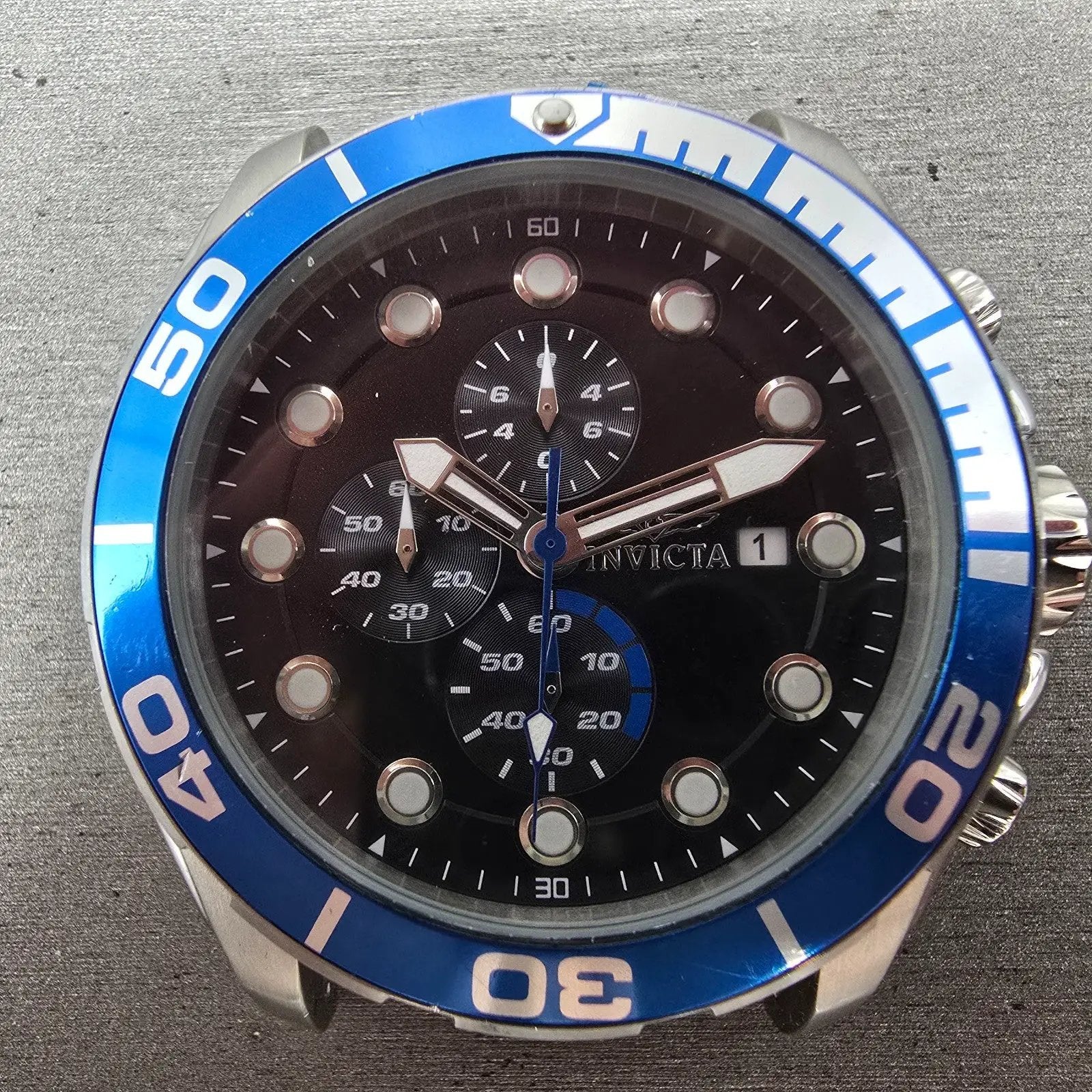 Invicta Pro Diver Chronograph Watch Men 51mm Black Dial Silver Tone 16232 NewBat0