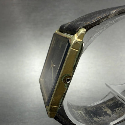 Seiko Dolce Tank Watch Men 26mm Black Dial Gold Tone Rectangle 5E31-5B90 PARTS3