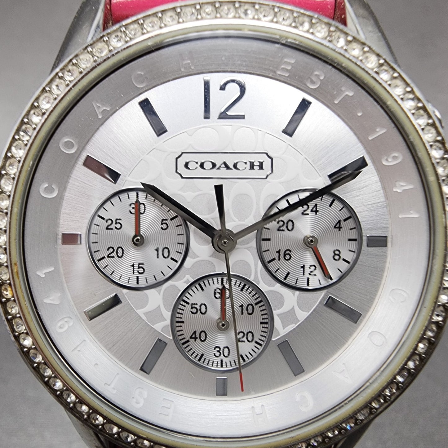 Coach Chronograph Watch Women 38mm Silver Dial Steel CA.63.3.14.0655 New Battery1